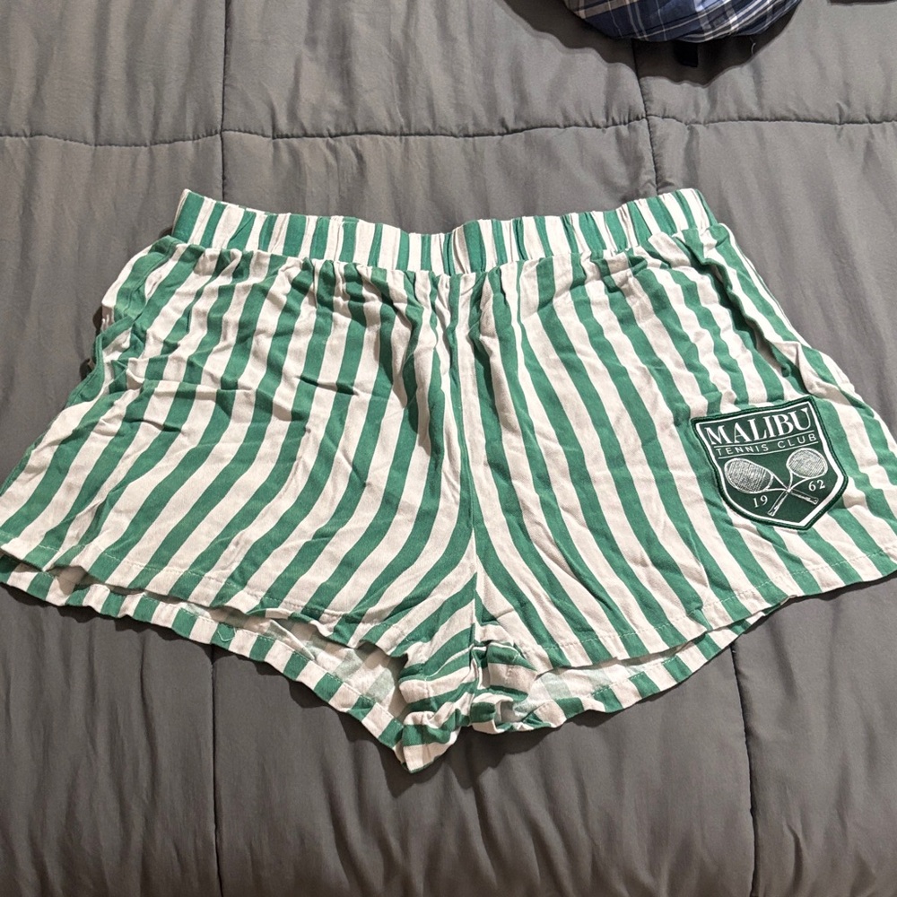 Zoe + Liv Green and White Striped Athletic Shorts